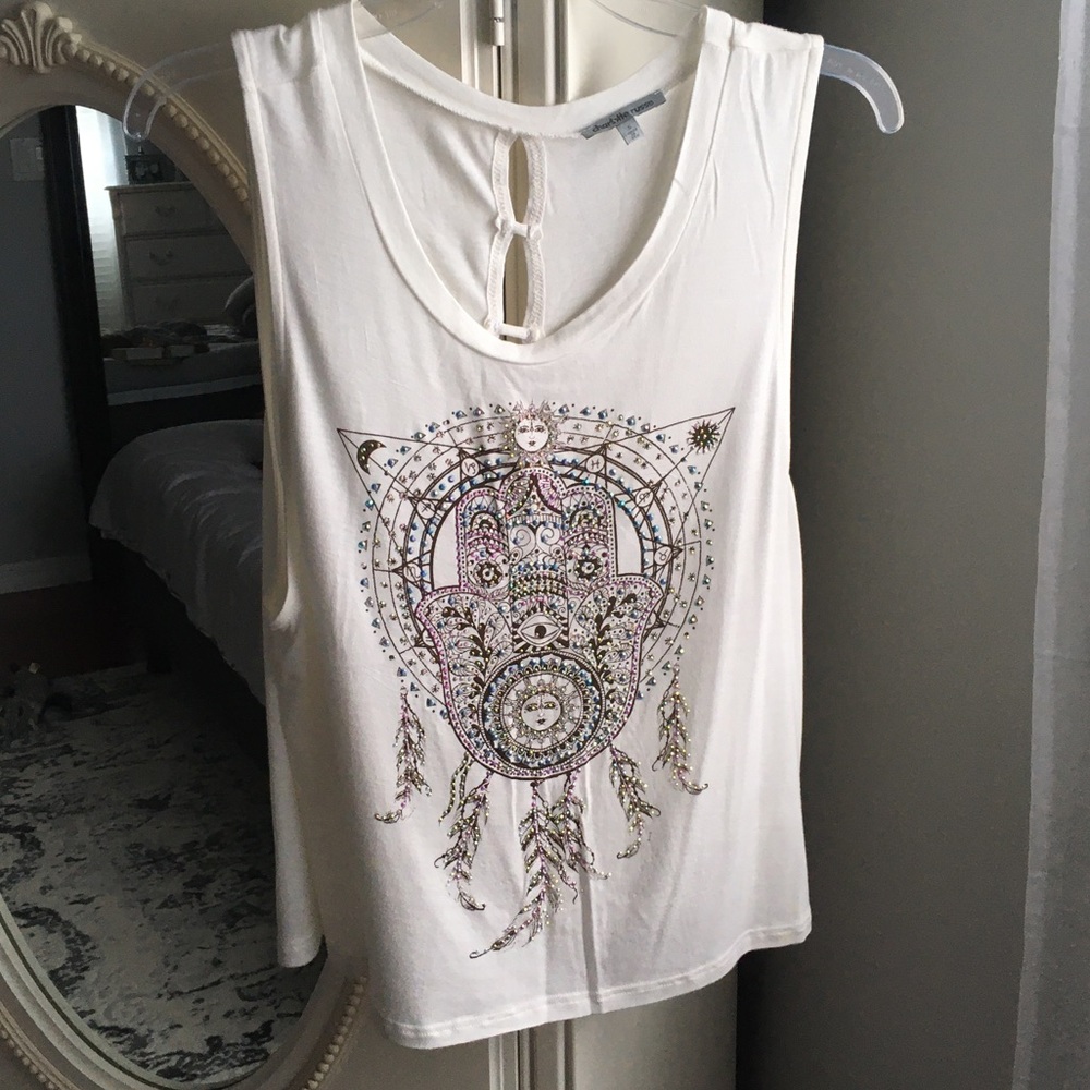 Charlotte Russe Cream Sheer Hamsa Tank Top Size S